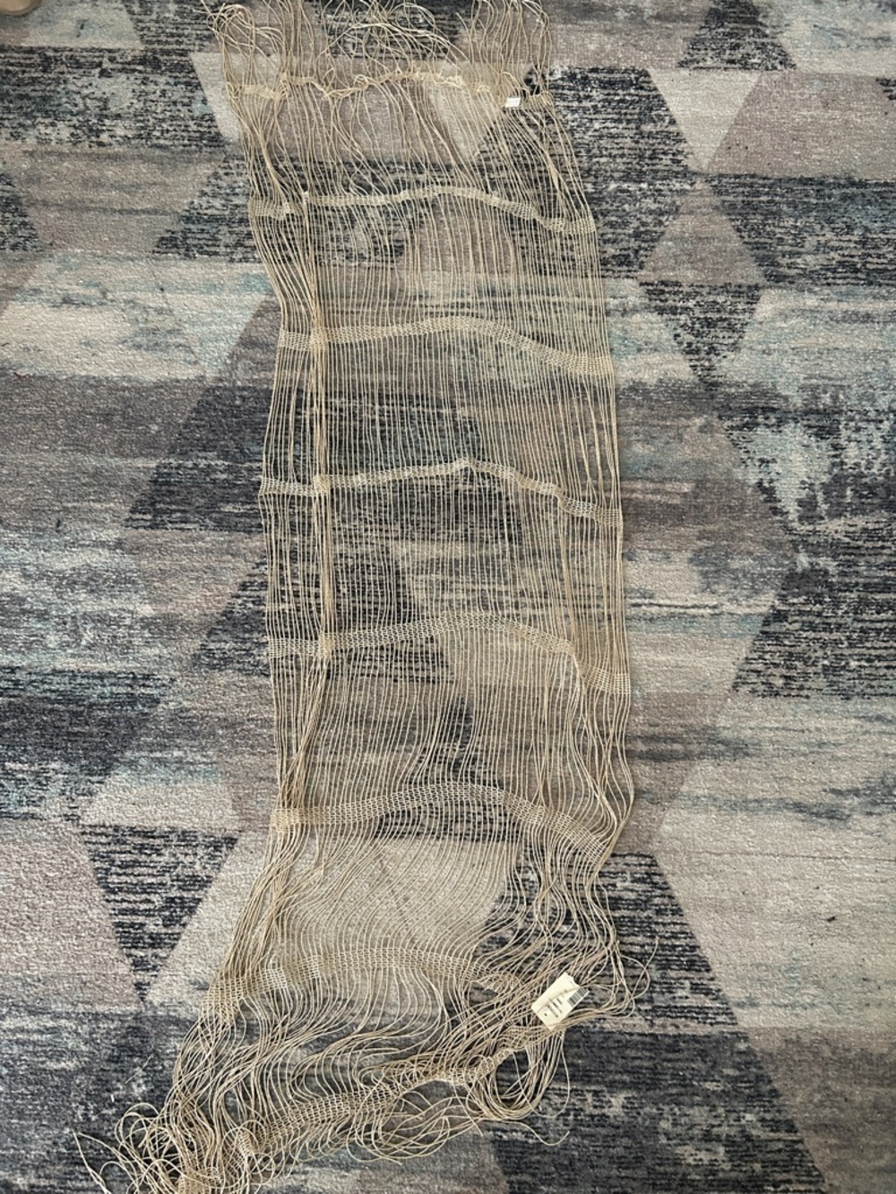Light Beige Open Weave Fringe Scarf - Unbranded